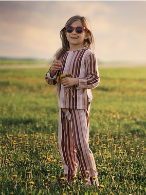 Antebies Organik Pembe Uzun Kollu Kız Çocuk Pijama Takımı