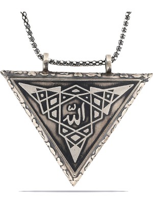 Gümüş Üçgen Içi Açılabilen Allah Muskalık Kolye
