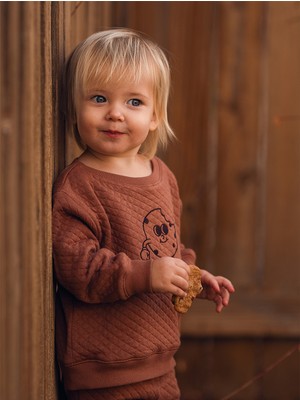 Antebies Organik Kahverengi Erkek Bebek Sweatshirt Eşofman Takımı