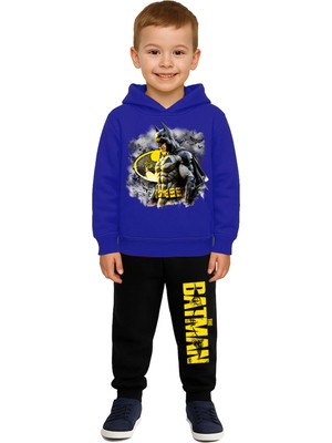 Sedirli Batman Baskılı Çocuk Eşofman Takımı 3 Iplik Şardonlu Pamuklu Kumaş Kapüşonlu