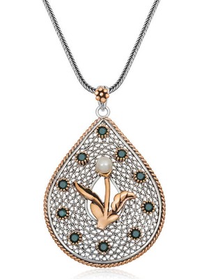 Gümüş Inci Çiçek Otantik Bayan Kolye