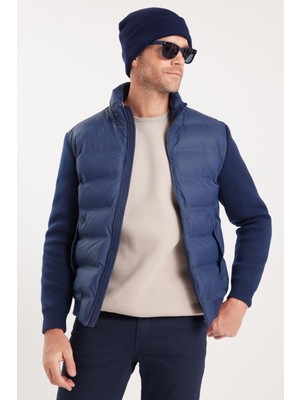 Tudors Erkek Regular Fit Klasik Kesim Fermuarlı Çift Cepli Sıcak Tutan Dik Yaka Lacivert Mont