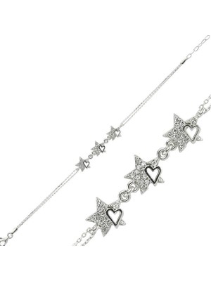 Gümüş Kalpli Yıldız Bayan Bileklik