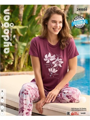 Intive Lingerie Aydoğan Gülkurusu Çiçek Baskılı Viskos Yazlık Pijama TAKIMI-240055