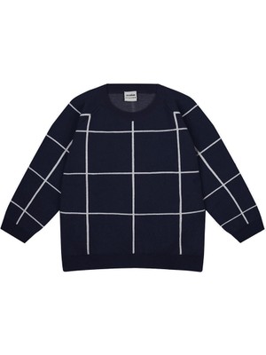 Antebies Lacivert Beyaz Ekose Desenli Triko Erkek Çocuk Kazak