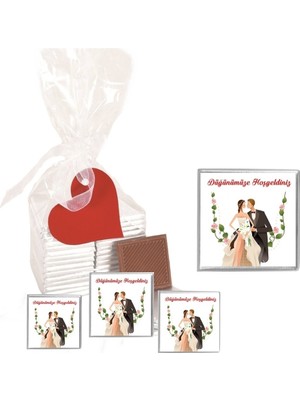 Mynil Madlen Çikolata Sargılı Düğünümüze Hoşgeldiniz Marka 70 Adet Jelatin Poşetli Kalpli Etiketli