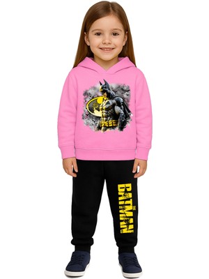 Sedirli Batman Baskılı Çocuk Eşofman Takımı 3 Iplik Şardonlu Pamuklu Kumaş Kapüşonlu