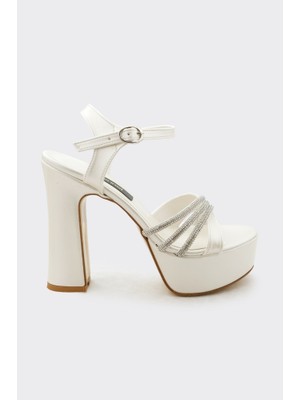 Derinet Bilekten Bantlı Platformlu Kadın Abiye Ayakkabı