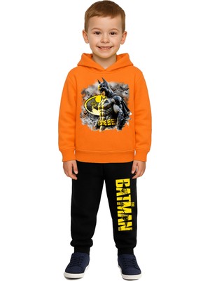 Sedirli Batman Baskılı Çocuk Eşofman Takımı 3 Iplik Şardonlu Pamuklu Kumaş Kapüşonlu