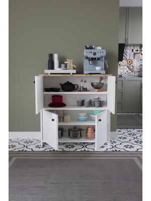 Kzy Mobilya Reina Çok Amaçlı ,kahve Köşesi,mutfak  Dolabı Beyaz Meşe