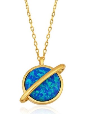 Gümüş Gold Opal Taşlı Gezegen Bayan Kolye