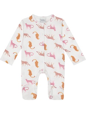 Antebies Beyaz Pembe Uzun Kollu Kız Bebek Patikli Tulum