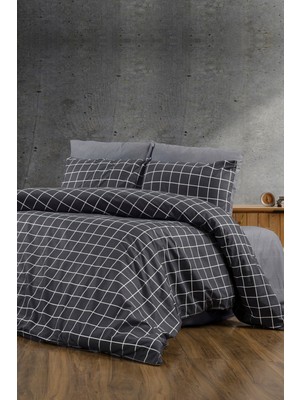 Pazarika Gri Kareli Nevresim Takımı – Modern Minimal Geometrik Tasarım