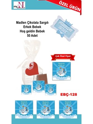 Mynil Madlen Çikolata Sargılı Erkek Bebek Hoş Geldin Bebek 50 Adet