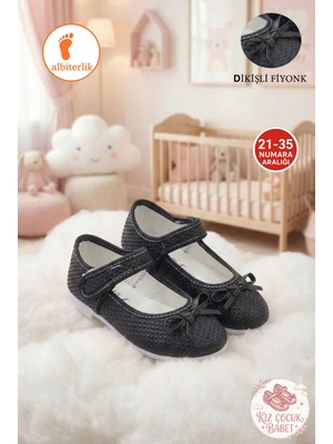 Albishoes Kız Çocuk Cırtlı Fiyonklu Okul Günlük 23 Nisan Gösteri Çocuk Babet Balerin Çocuk Babet