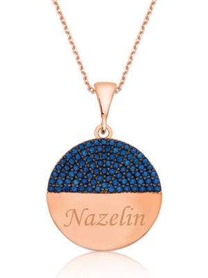 Gümüş Rose Mavi Taşlı Isimli Bayan Kolye