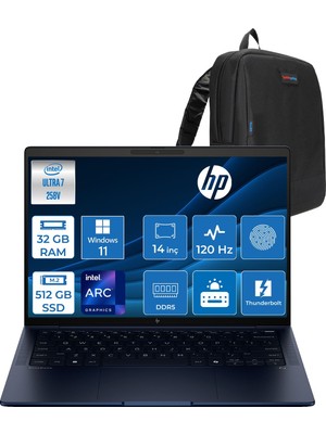Hp Elitebook x G1IAI Intel® Core™ Ultra 7 258V 32GB Ddr5 512GB SSD 14" Intel® Arc™ Grafik 2.5k QHD+(2560 x 1600), IPS 400 Nits, WIN11HOME Taşınabilir BILGISAYARB66VDATH12+ZETTAÇANTA