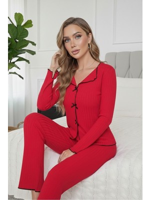 Bella Notte Pamuklu Kırmızı Fiyonk Detaylı Mevsimlik Pijama Takımı