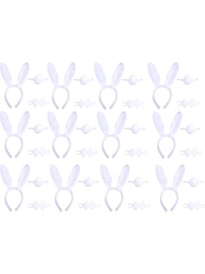 MiraLive Beyaz Tavşan Kostüm Seti – Taç Papyon Kuyruk 12 Li Paket