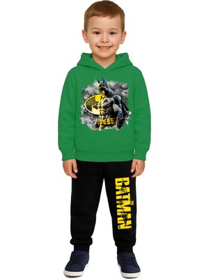 Sedirli Batman Baskılı Çocuk Eşofman Takımı 3 Iplik Şardonlu Pamuklu Kumaş Kapüşonlu