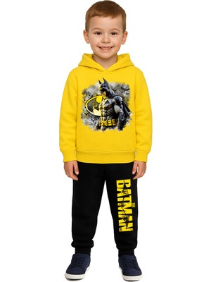 Sedirli Batman Baskılı Çocuk Eşofman Takımı 3 Iplik Şardonlu Pamuklu Kumaş Kapüşonlu