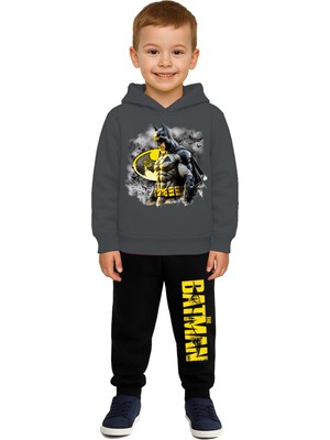 Sedirli Batman Baskılı Çocuk Eşofman Takımı 3 Iplik Şardonlu Pamuklu Kumaş Kapüşonlu