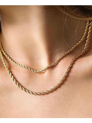 Intive Lingerie Muray 3mm Burgu Çelik Gold-Gümüş Unisex Kolye (Kararma-Solma Yapmaz)