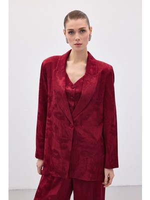 Sateen Jakarlı Uzun Ceket - Bordo