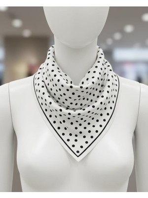 Beyaz Puantiyeli Fular Bandana Estascarf 48X48 cm
