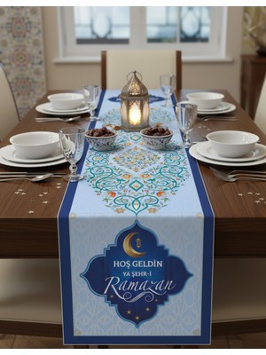 Ramazan Ayı Motifli Dijital Baskılı Runner Masa Örtüsü 40X140 cm