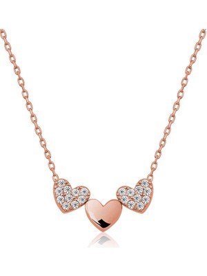 Gümüş Rose Üç Kalp Bayan Kolye