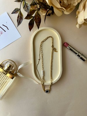 Intive Lingerie Muray Shine Siyah Taşlı Inci Detaylı Zarif Vintage Çelik Kolye