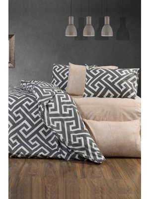 Pazarika Gri Geometrik Desenli Çift Kişilik Nevresim Takımı – Modern Grek Tasarım