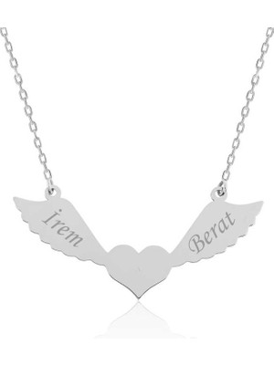 Gümüş Kanatlı Kalp Isimli Bayan Kolye