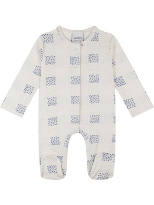 Antebies Organik Bej Ekose Uzun Kollu Kız Bebek Patikli Tulum