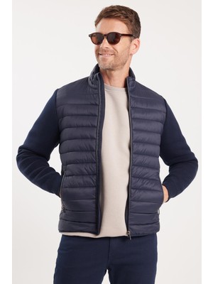 Tudors Erkek Relax Fit Rahat Kesim Kapitone Kollar Triko Çift Cepli Sıcak Tutan Lacivert Mont