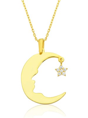 Gümüş Ay Yıldız Atatürk Silüeti Bayan Kolye