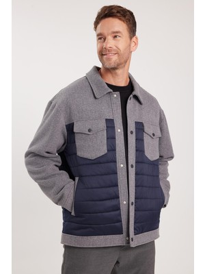 Tudors Erkek Relax Fit Rahat Kesim Çıt Çıt Düğmeli Kapitone Kapaklı Çift Cep Sıcak Tutan Lacivert Kaşe Mont