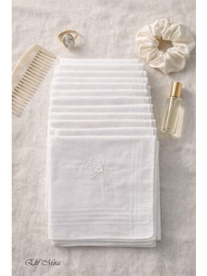 Hepsine Rakip Hediyelik Işlemeli Bayan Mendili 12 Adet 28X28 cm 100 Pamuk