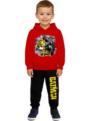 Sedirli Batman Baskılı Çocuk Eşofman Takımı 3 Iplik Şardonlu Pamuklu Kumaş Kapüşonlu