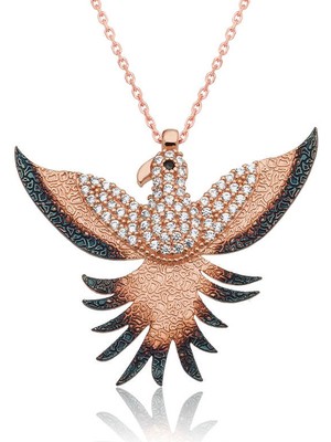 Gümüş Rose Zümrüdü Anka Kuşu Kolye