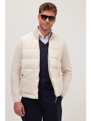 Tudors Erkek Regular Fit Klasik Kesim Fermuarlı Çift Cepli Sıcak Tutan Dik Yaka Bej Mont