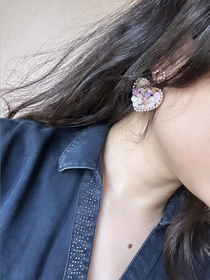 Intive Lingerie Iğnesi Gümüş Kalpli Çiçekli Sarkıt Küpe