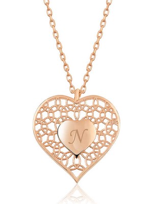 ​gümüş Rose Kişiye Özel Kalbin Içinde Kalp Bayan Kolye