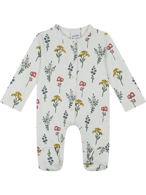 Antebies Organik Bej Çıtçıtlı Uzun Kollu Kız Bebek Patikli Tulum