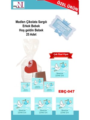 Mynil Madlen Çikolata Sargılı Erkek Bebek Hoş Geldin Bebek 25 Adet