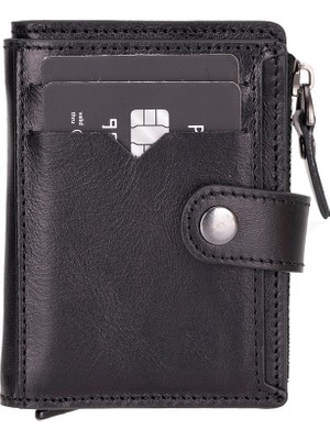 Gp Iguana Rodos Hakiki Deri, El Yapımı, Pop-Up Kartlık Cüzdan, Parlak Siyah