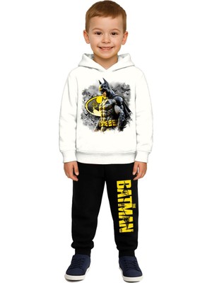 Sedirli Batman Baskılı Çocuk Eşofman Takımı 3 Iplik Şardonlu Pamuklu Kumaş Kapüşonlu