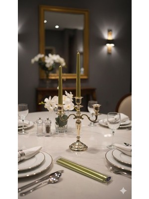 Bozkurt 2'li Sedefli Şamdan Mumu Seti - 24X2 cm