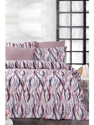 Pazarika Pudra & Mor Dalga Desenli Nevresim Takımı – Modern Soyut Tasarım
